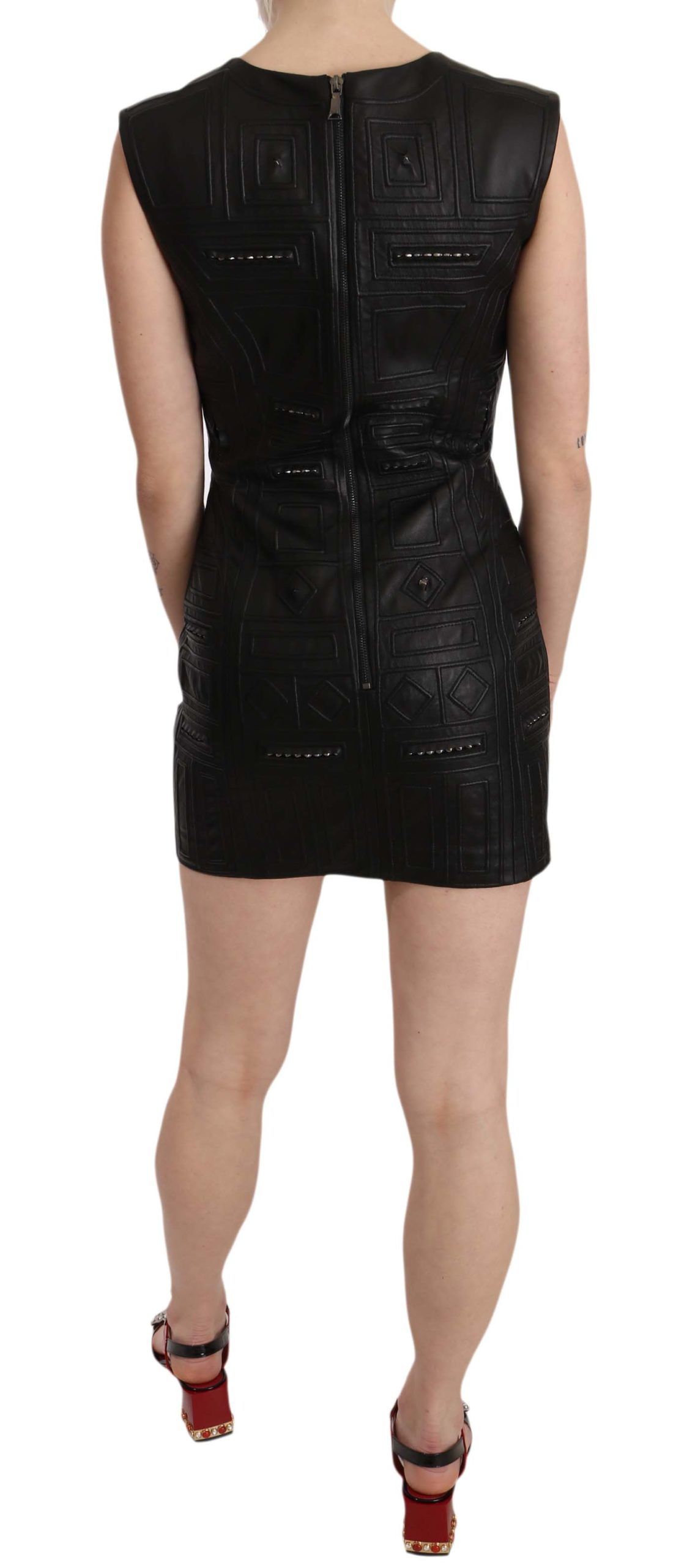 Black Leather Studded Mini Shift Dress - Image 2