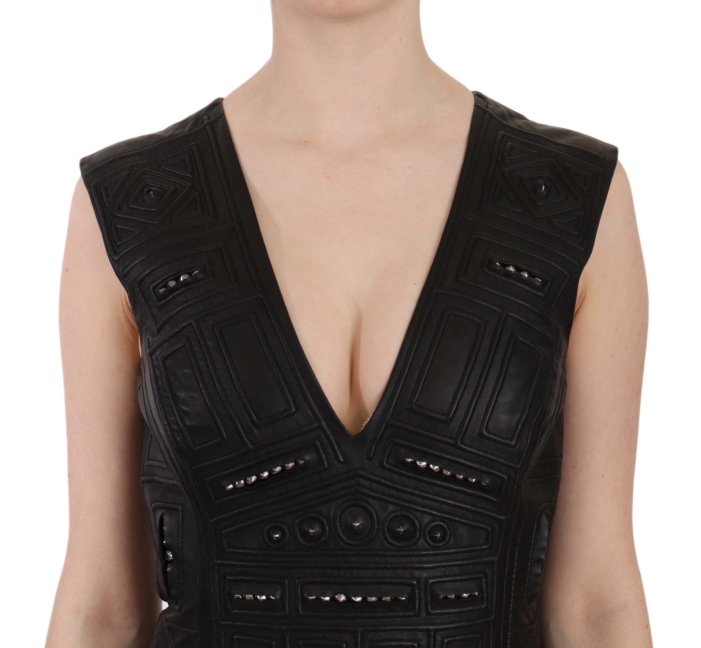 Black Leather Studded Mini Shift Dress - Image 3