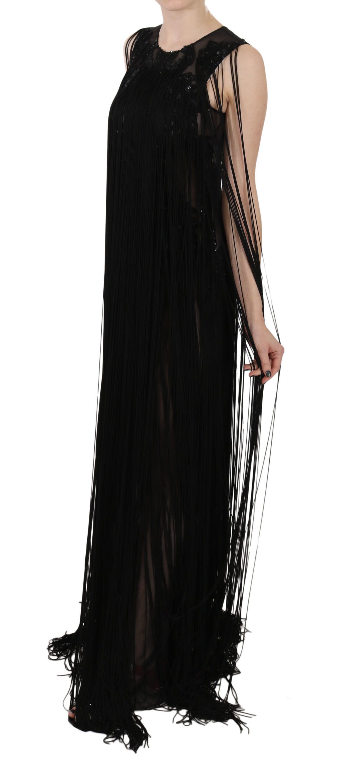 Black Silk Beaded Sequined Sheer Dress - Image 2