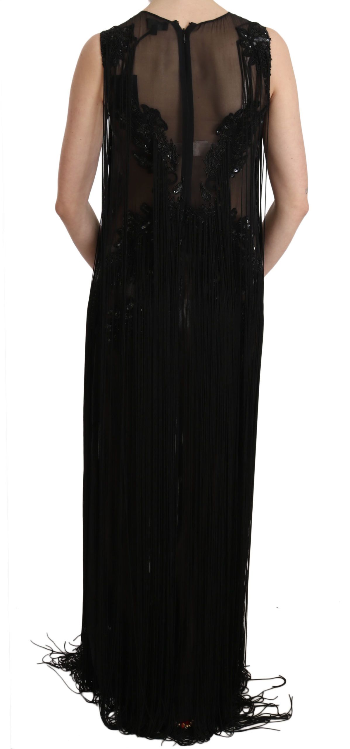 Black Silk Beaded Sequined Sheer Dress - Image 3