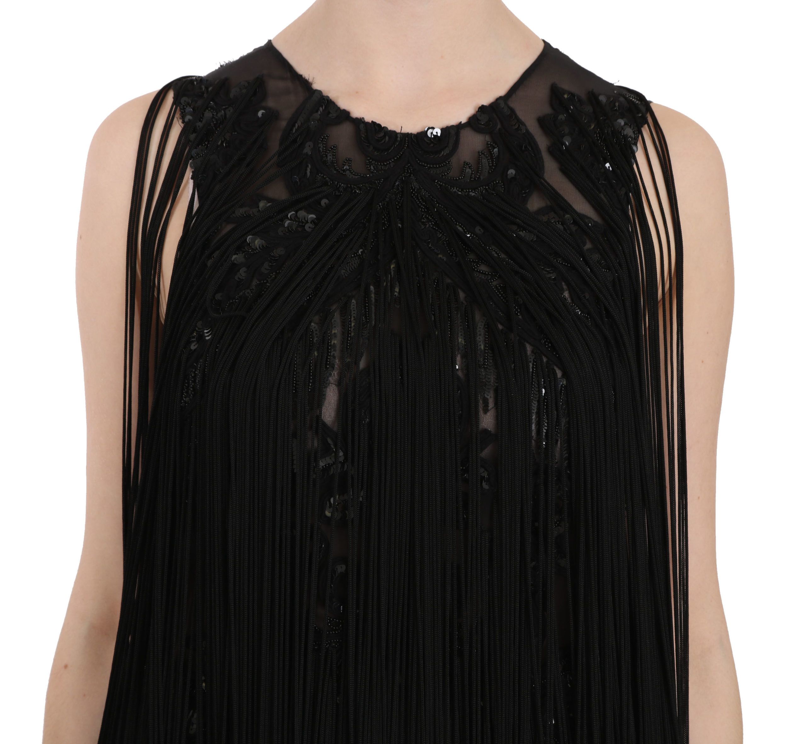 Black Silk Beaded Sequined Sheer Dress - Image 4