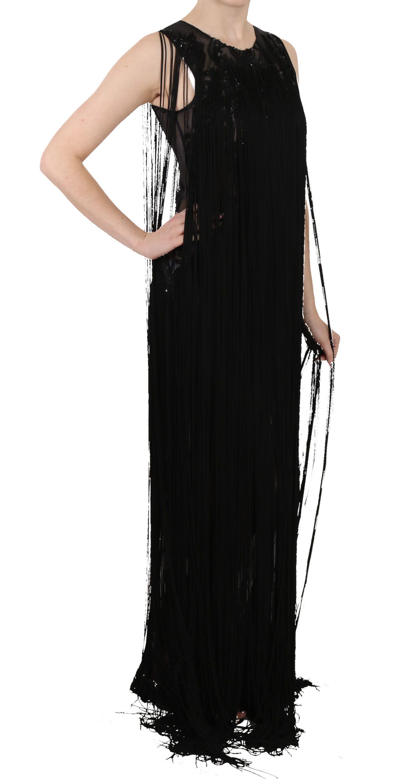 Black Silk Beaded Sequined Sheer Dress - Image 5