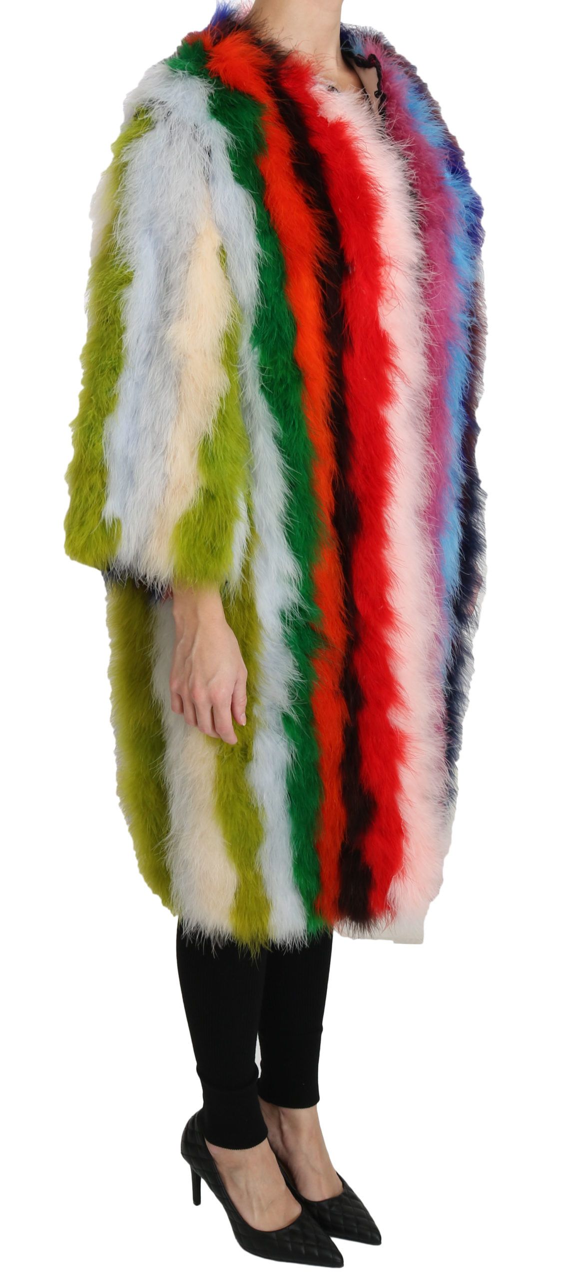 Multicolor Turkey Feather Cape Fur Coat - Image 2