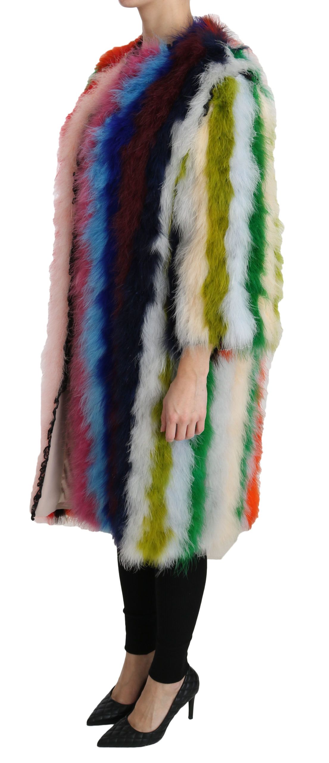 Multicolor Turkey Feather Cape Fur Coat - Image 3
