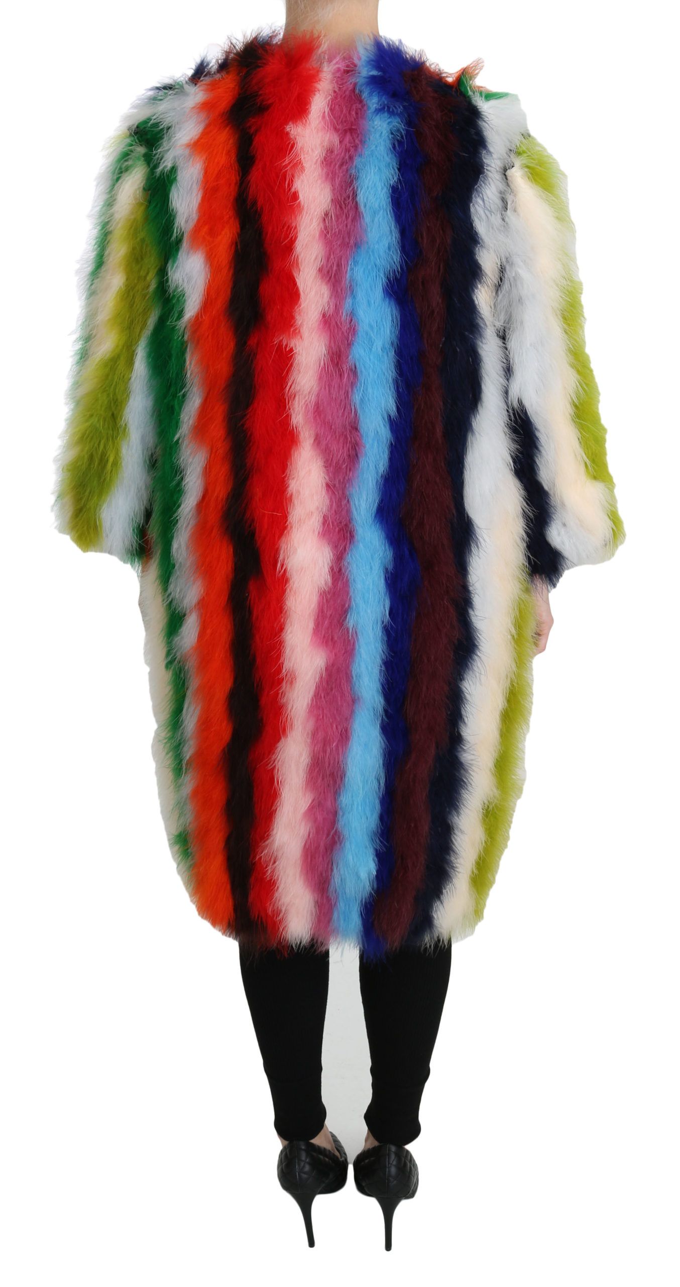 Multicolor Turkey Feather Cape Fur Coat - Image 4
