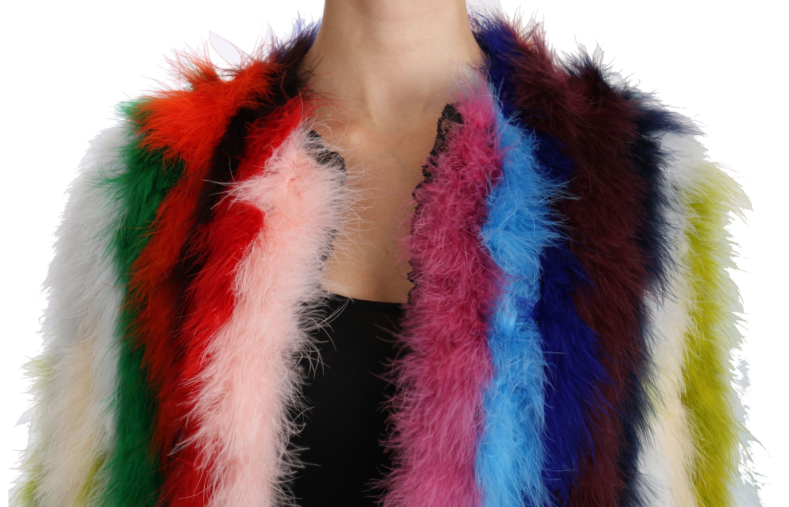 Multicolor Turkey Feather Cape Fur Coat - Image 5
