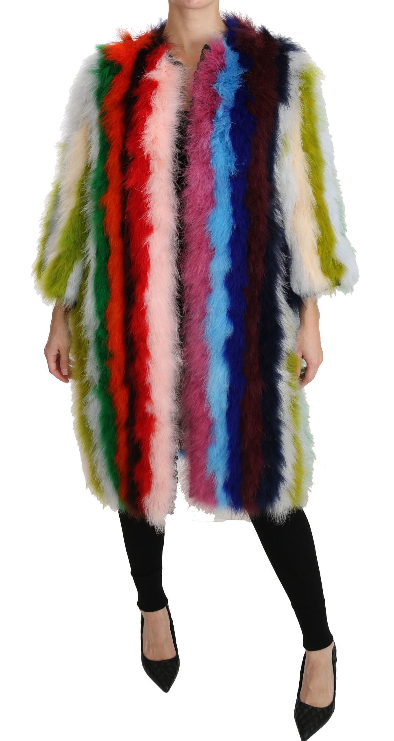Multicolor Turkey Feather Cape Fur Coat - Image 6