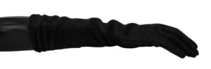 Black Gray Mid Arm Length Mittens Wool  Gloves