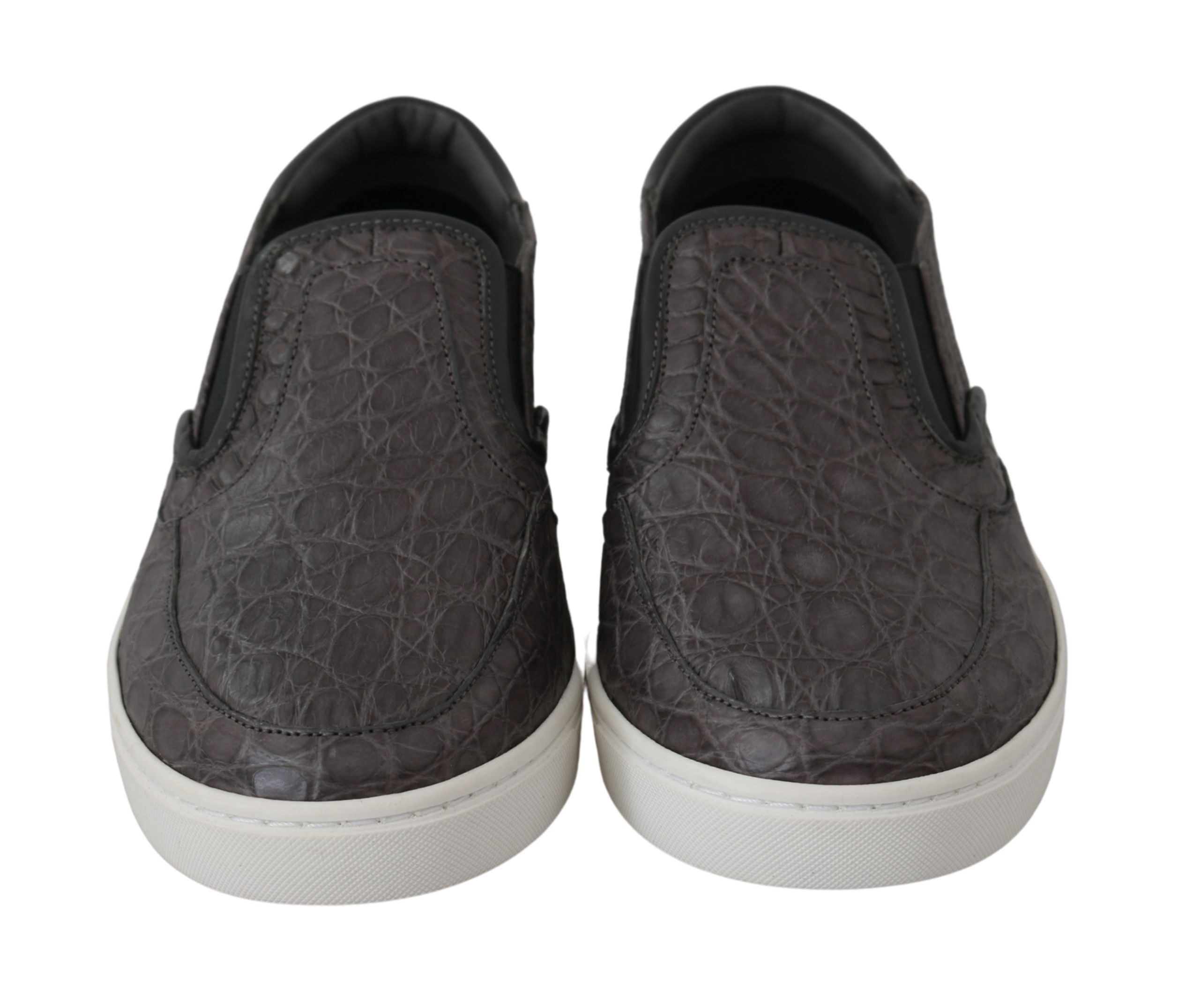 Gray Leather Flat Caiman Mens Loafers Shoes - Image 2