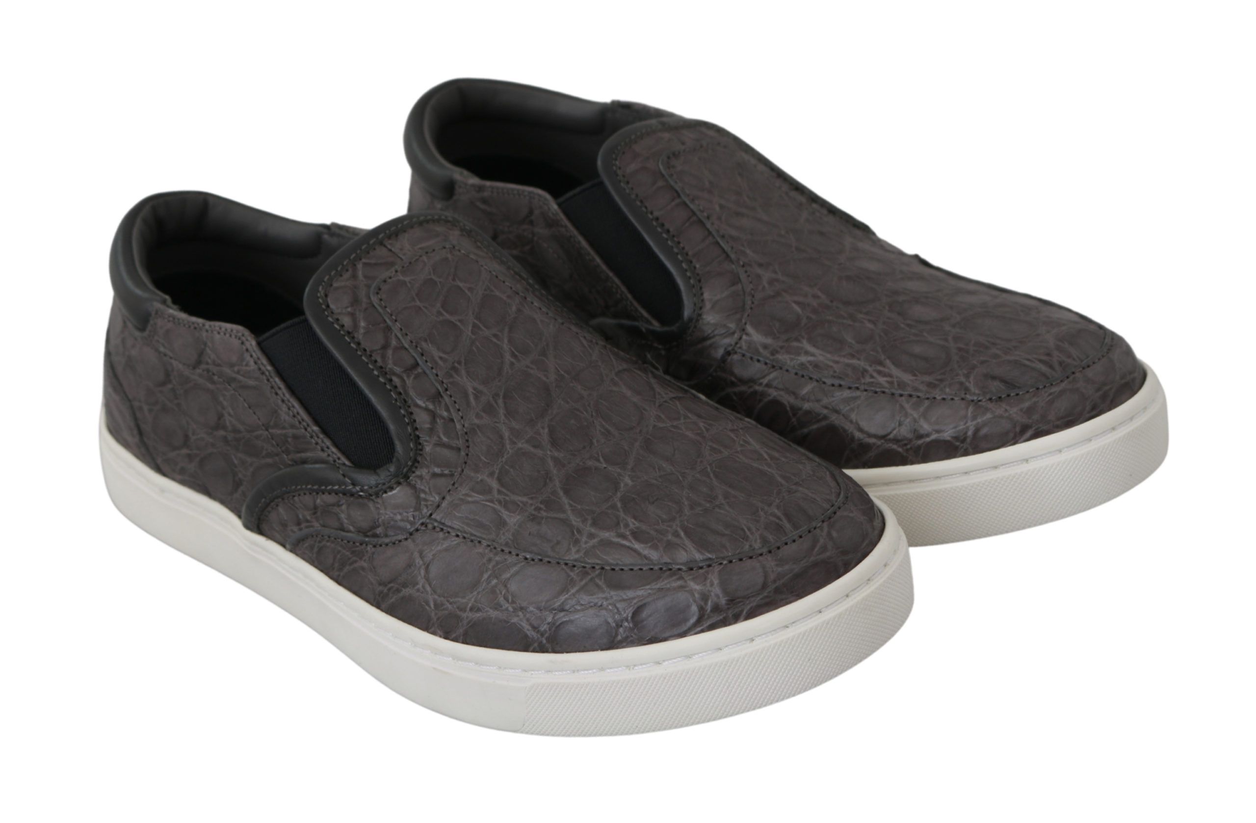 Gray Leather Flat Caiman Mens Loafers Shoes - Image 3