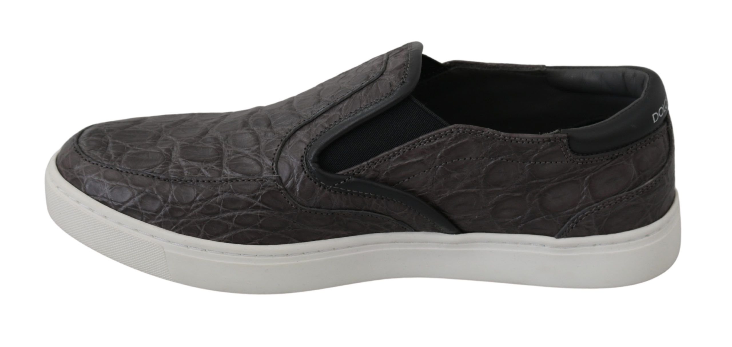 Gray Leather Flat Caiman Mens Loafers Shoes - Image 5