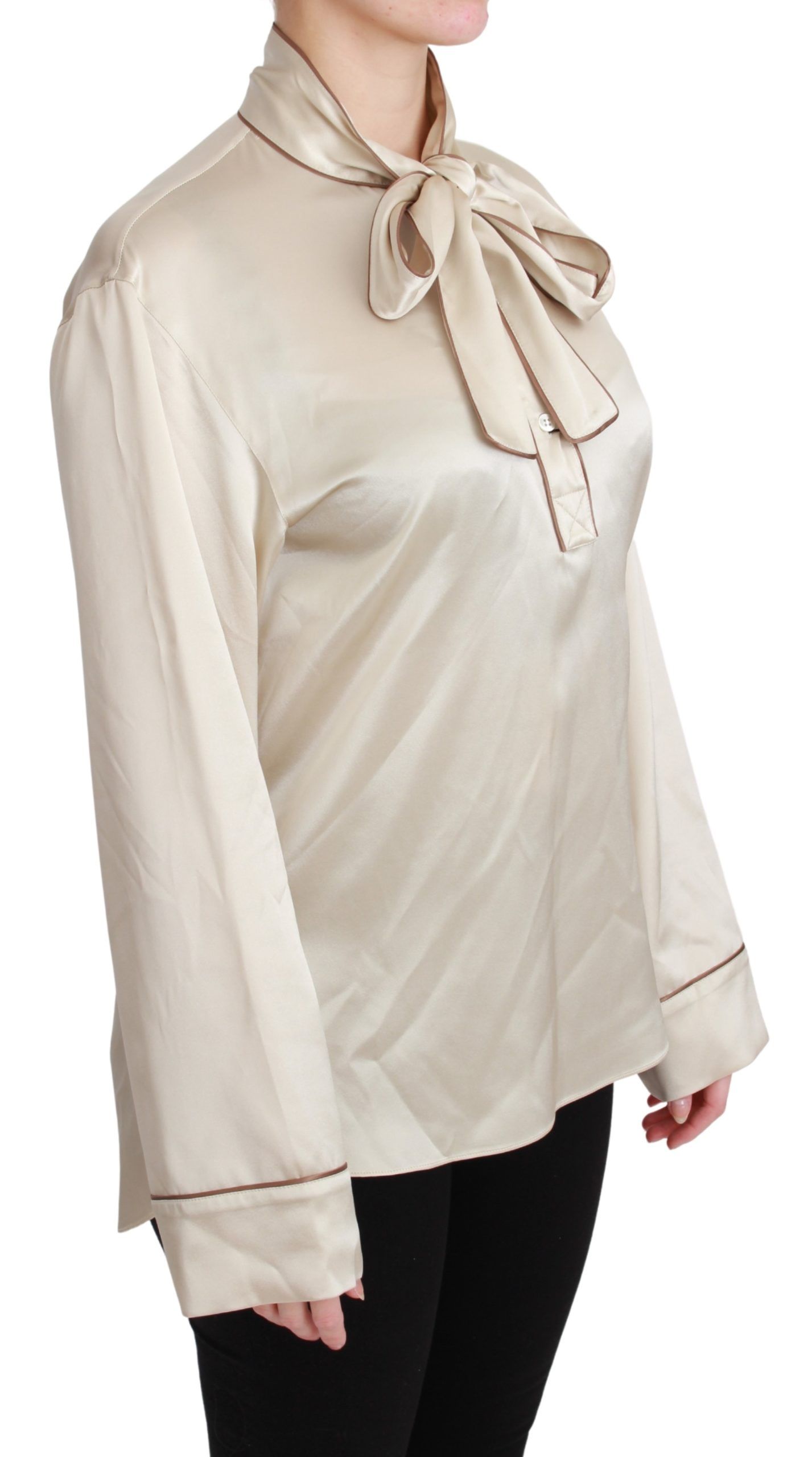 Beige Sleeve Top Queen Silk Satin Blouse - Image 2