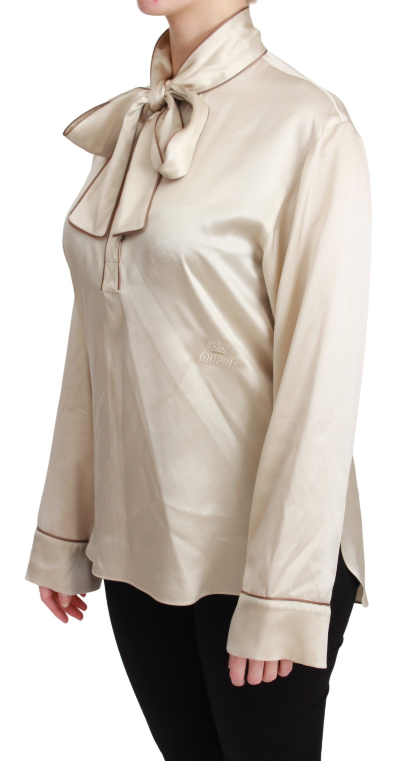 Beige Sleeve Top Queen Silk Satin Blouse - Image 3