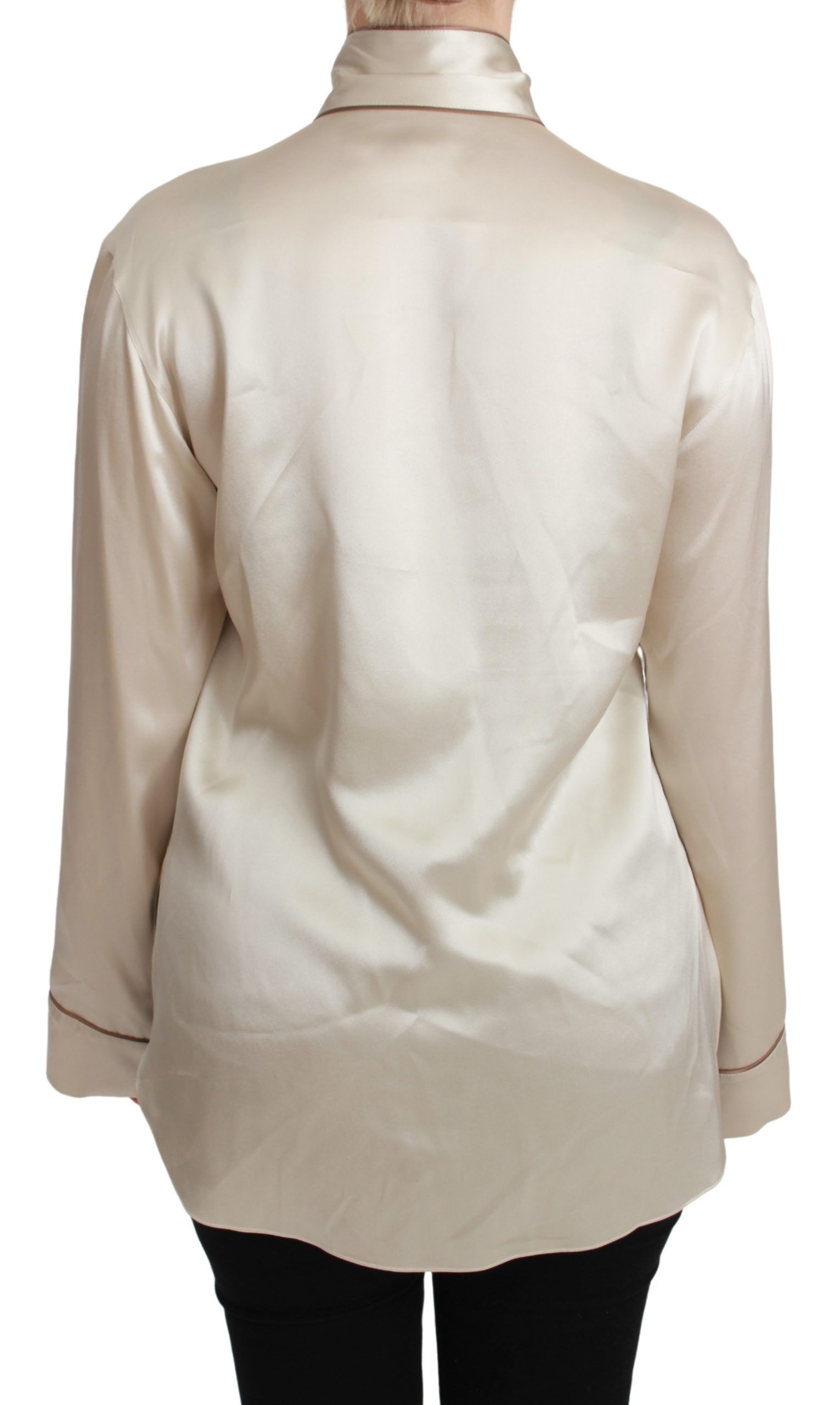 Beige Sleeve Top Queen Silk Satin Blouse - Image 4