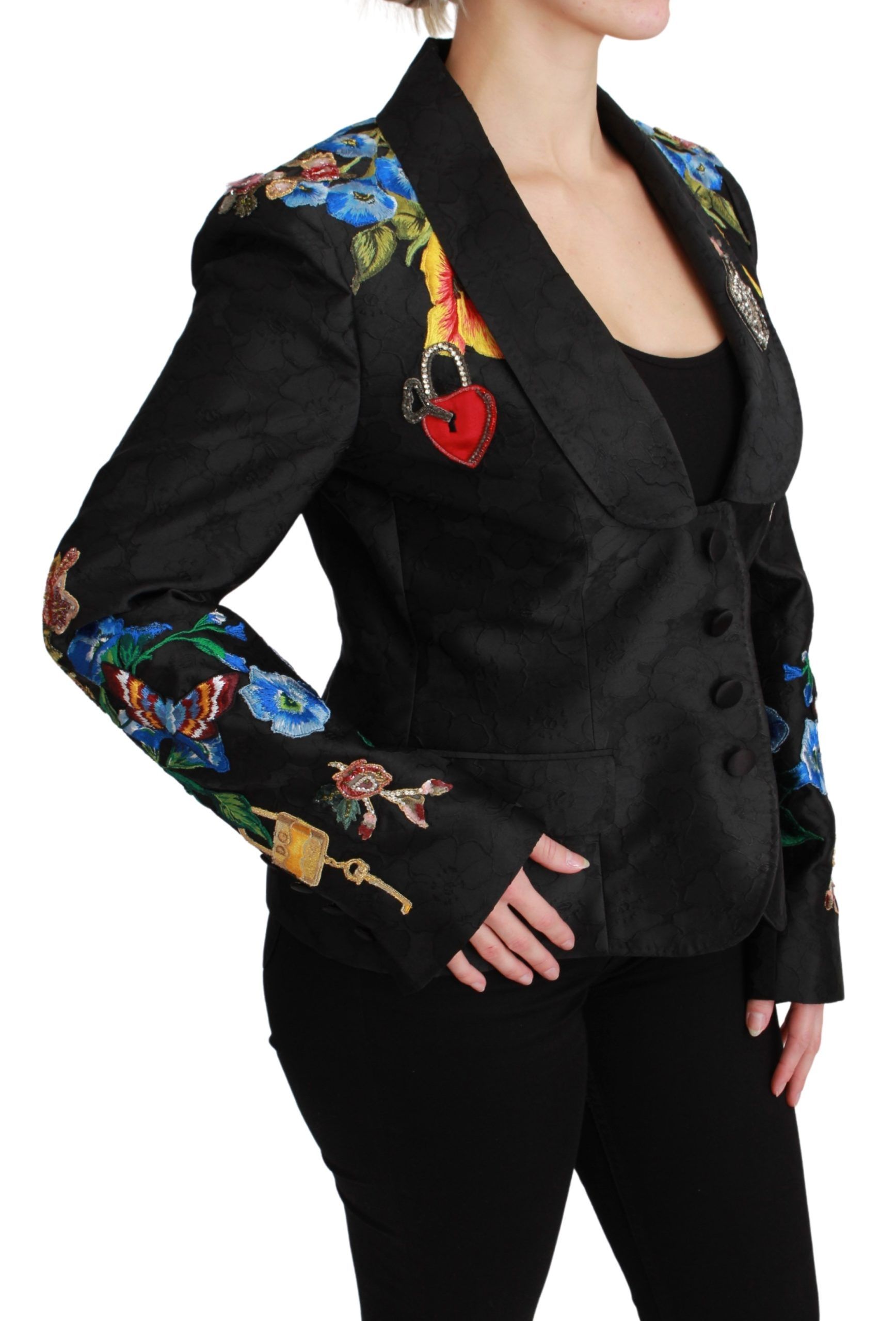 Black Brocade Crystal Blazer Jacket - Image 2