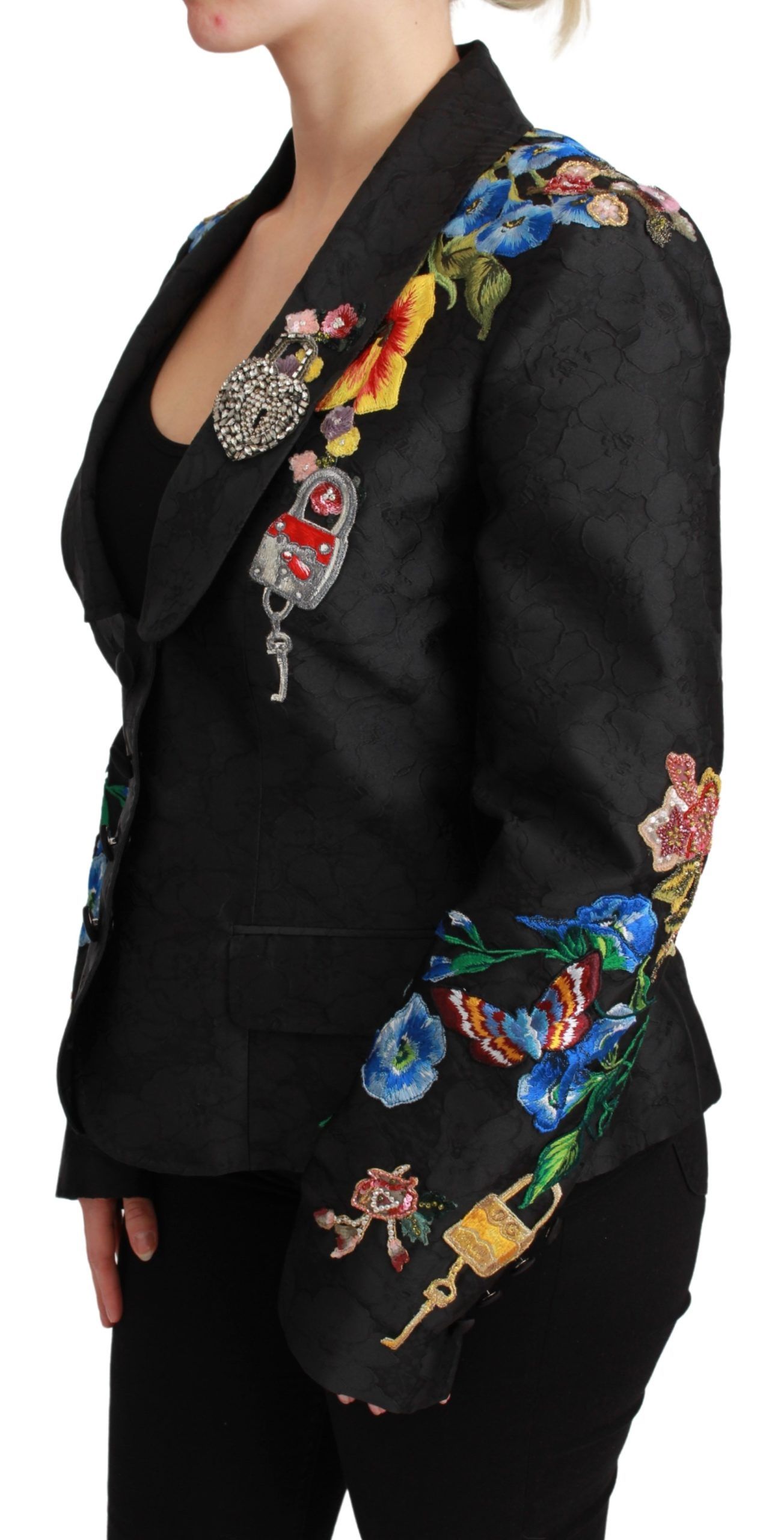 Black Brocade Crystal Blazer Jacket - Image 3