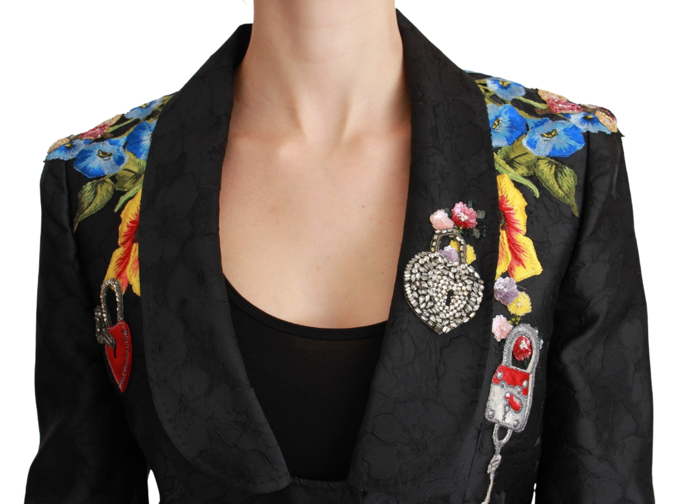 Black Brocade Crystal Blazer Jacket - Image 5
