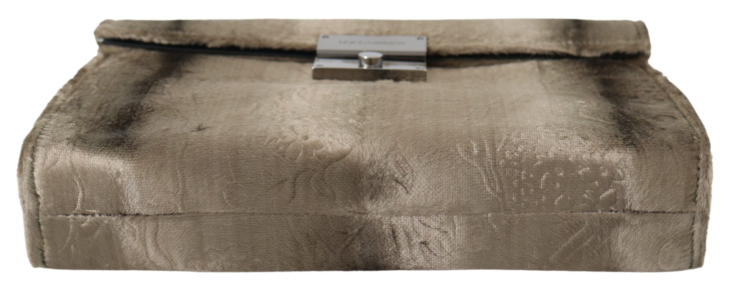 Beige Velvet Floral Leather Men Document Briefcase - Image 3
