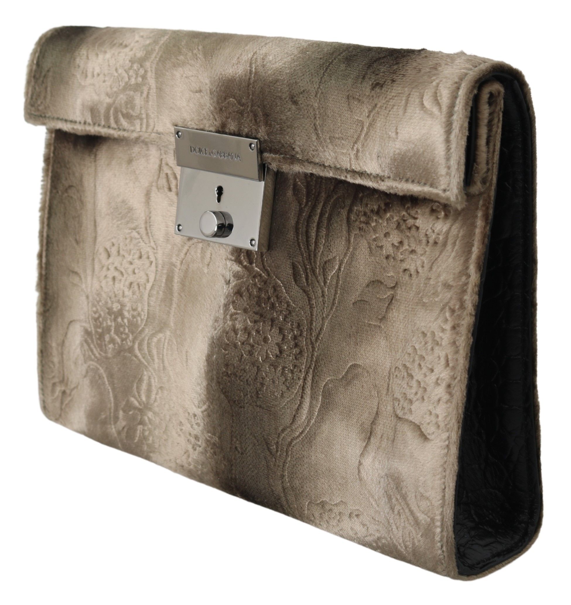 Beige Velvet Floral Leather Men Document Briefcase - Image 4