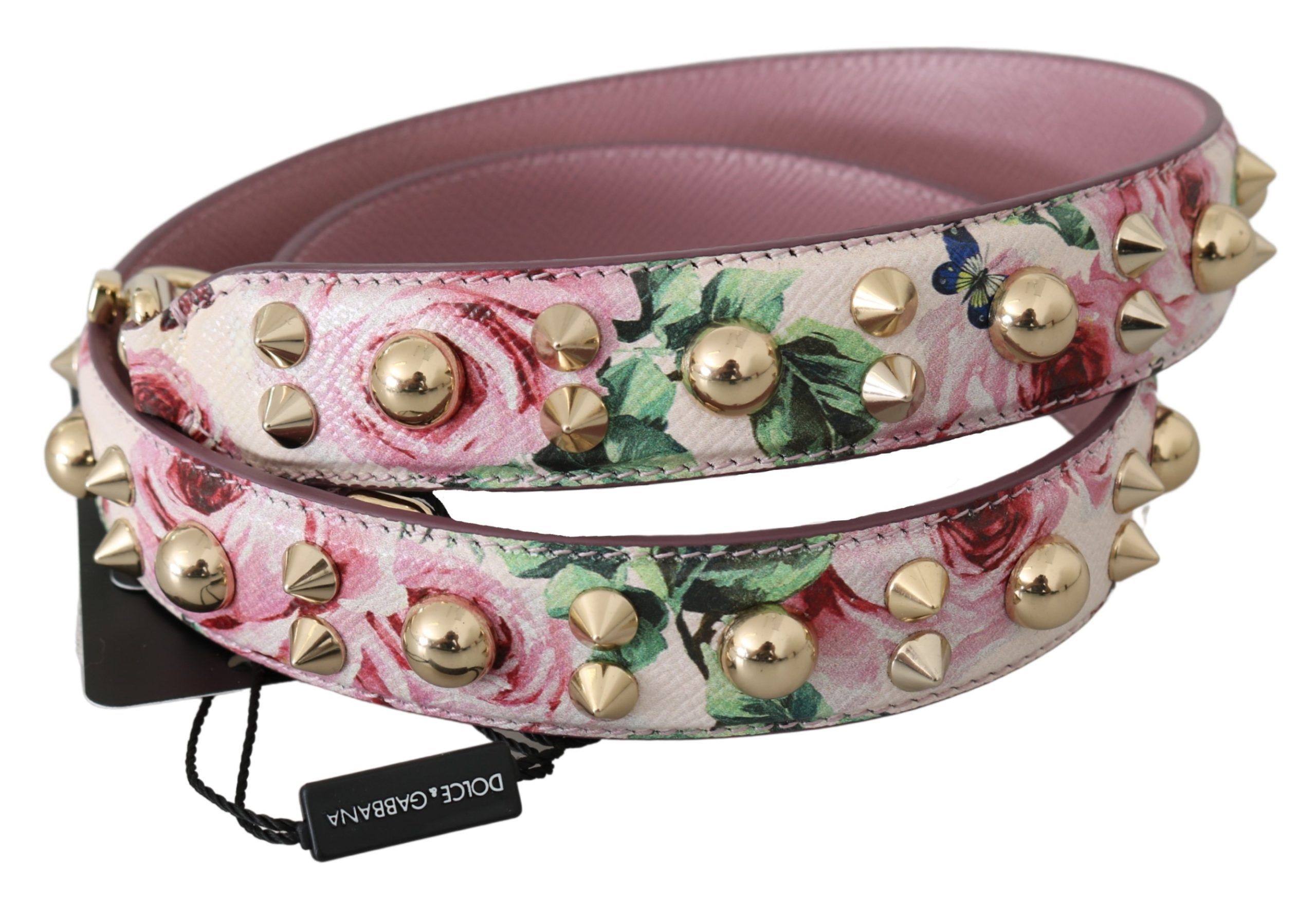 Pink Floral Leather Stud Accessory Shoulder Strap - Image 2