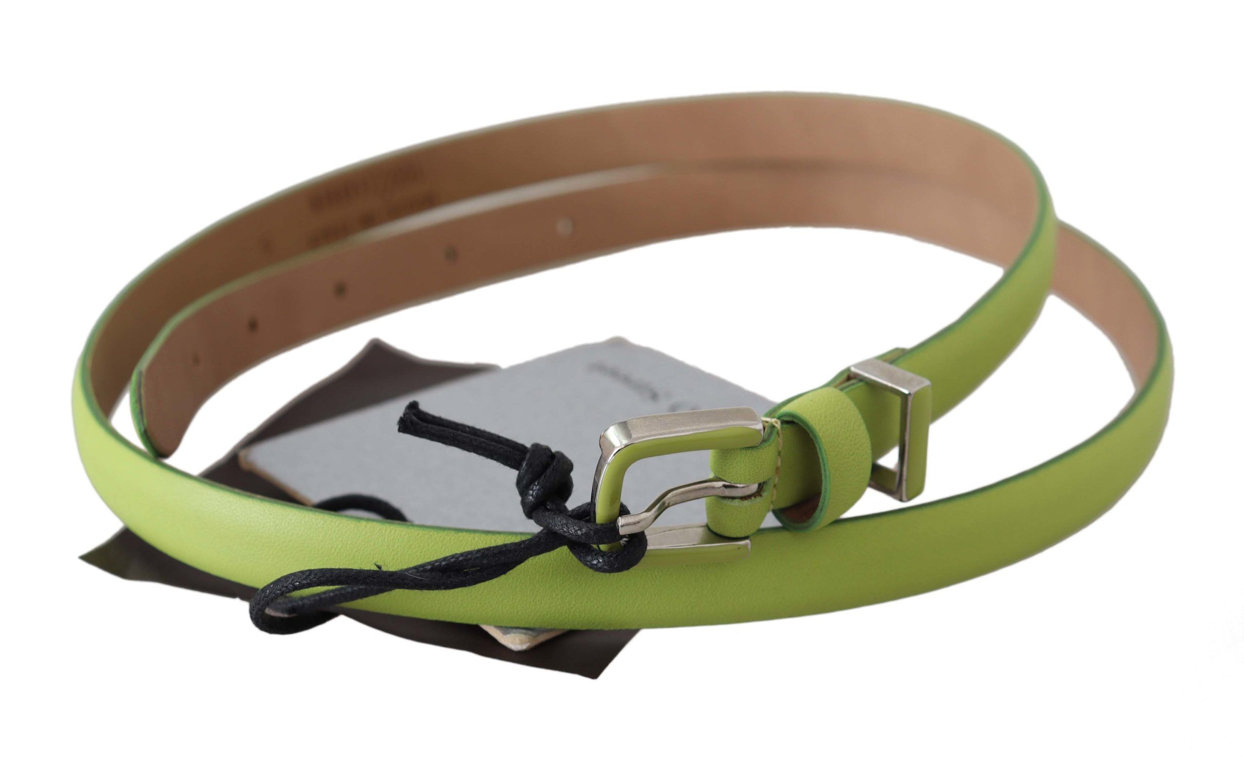 Green Leather Chartreuse Silver Green Buckle Belt - Image 2