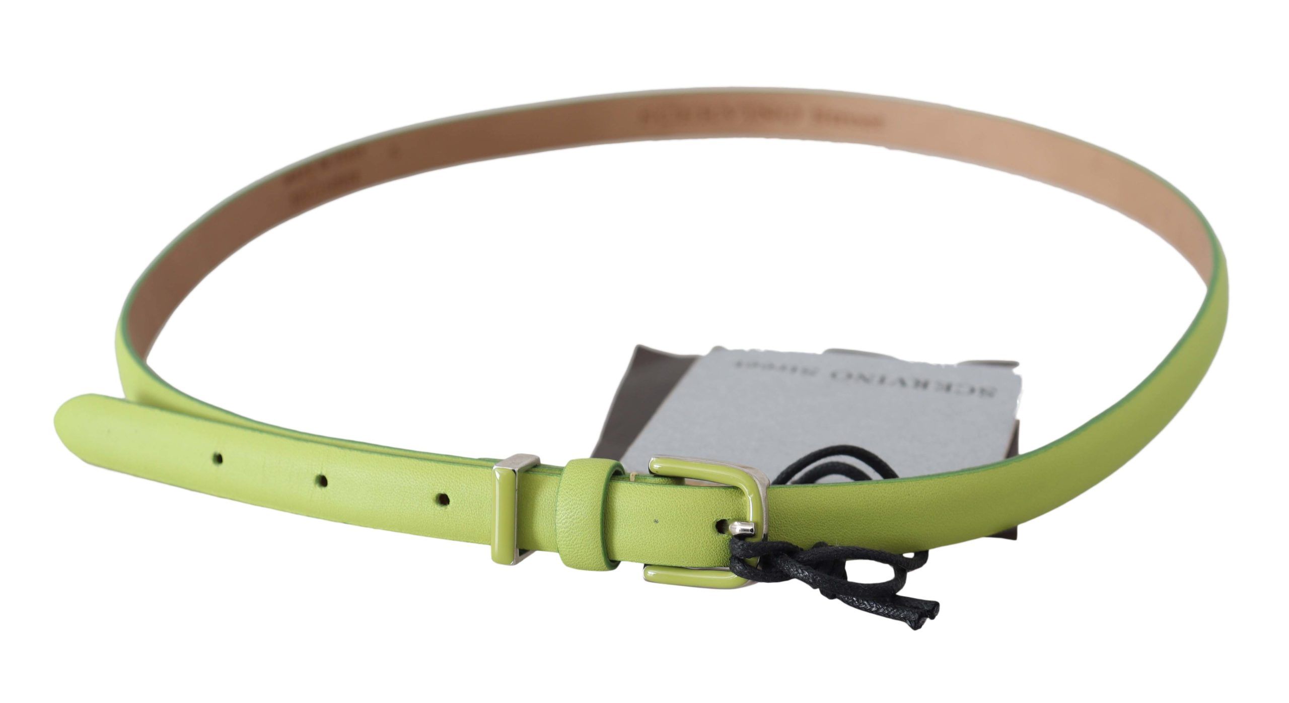 Green Leather Chartreuse Silver Green Buckle Belt - Image 3