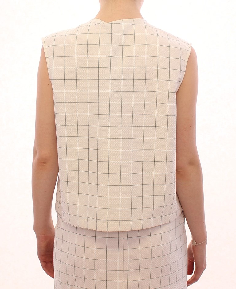 White Cotton Checkered Shirt Top - Image 3