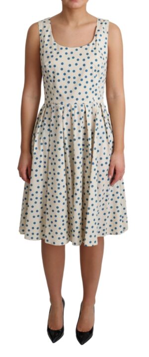 Beige Dotted Cotton A-Line Gown Dress