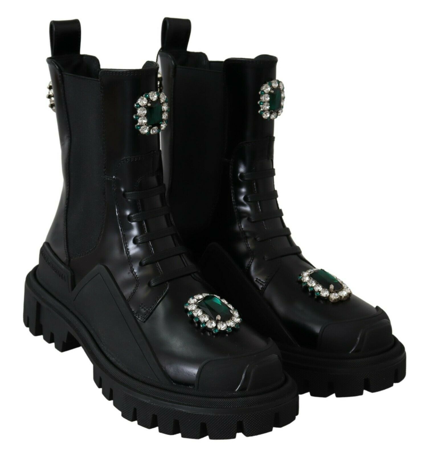 Black Leather Crystal Combat Boots - Image 2