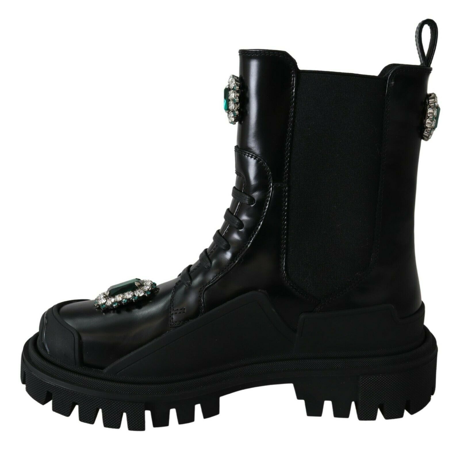 Black Leather Crystal Combat Boots - Image 3
