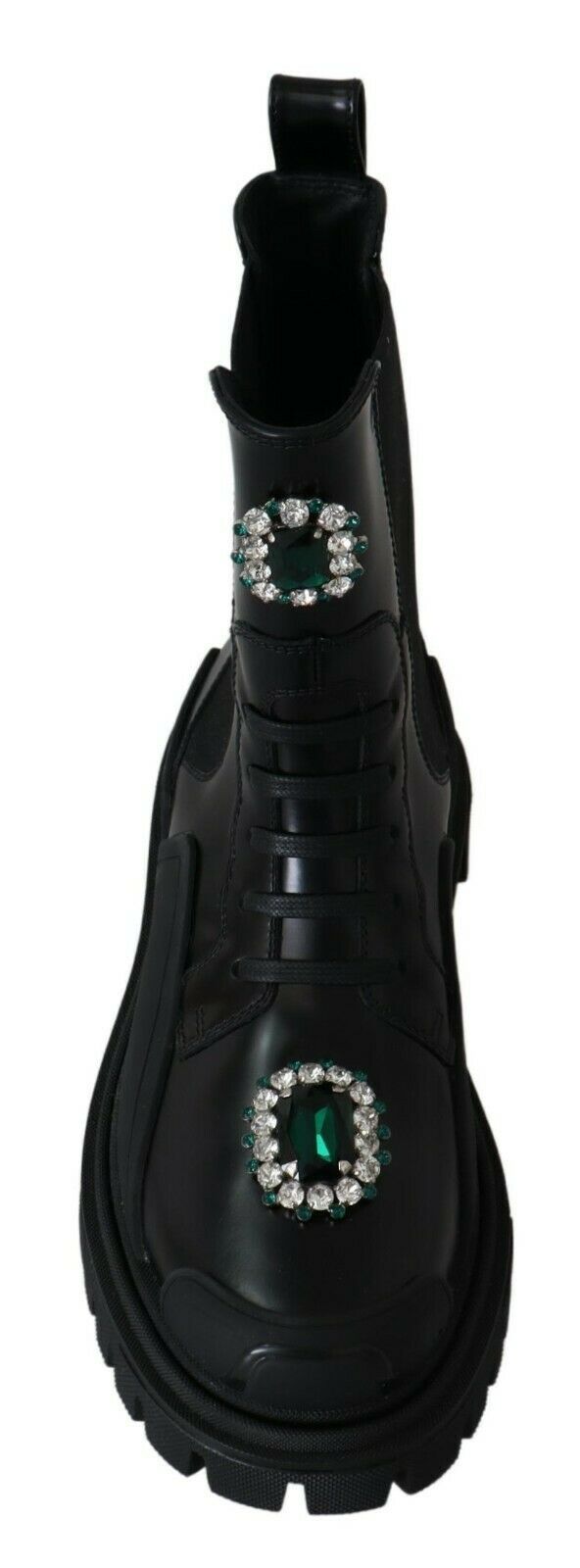 Black Leather Crystal Combat Boots - Image 5