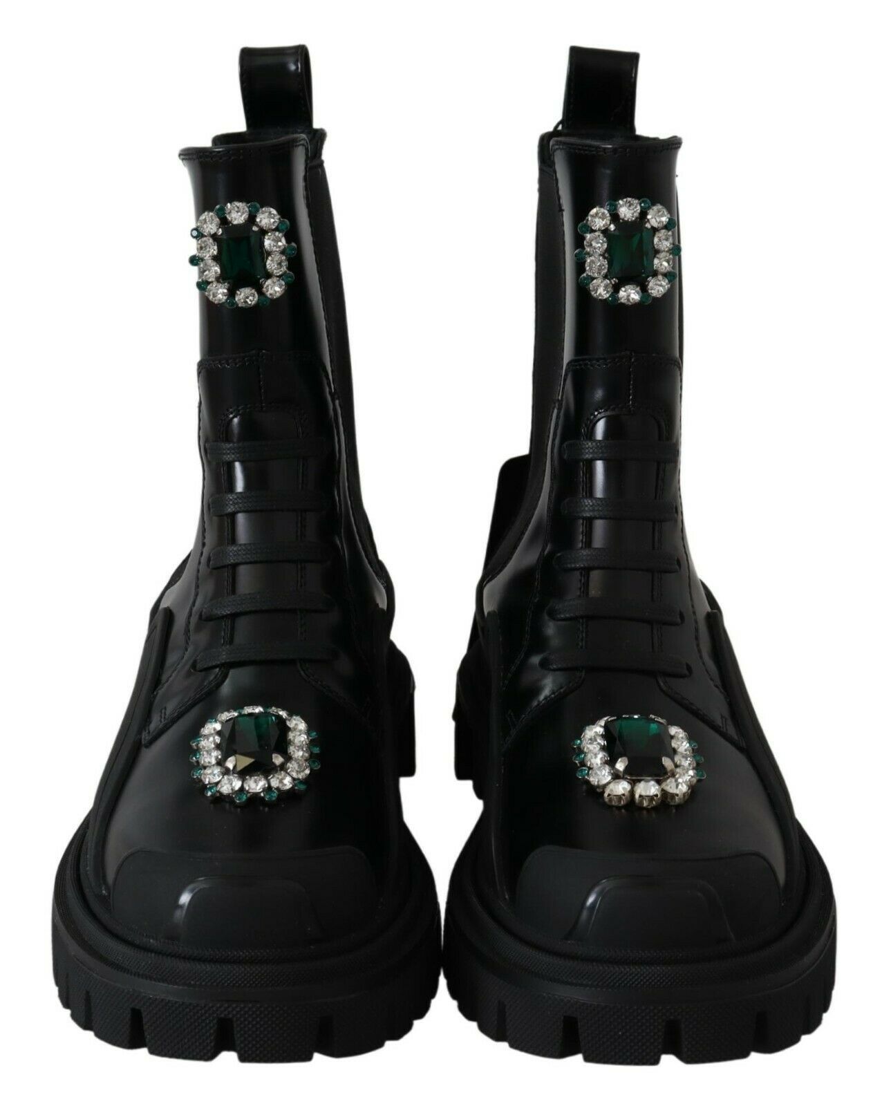 Black Leather Crystal Combat Boots - Image 6