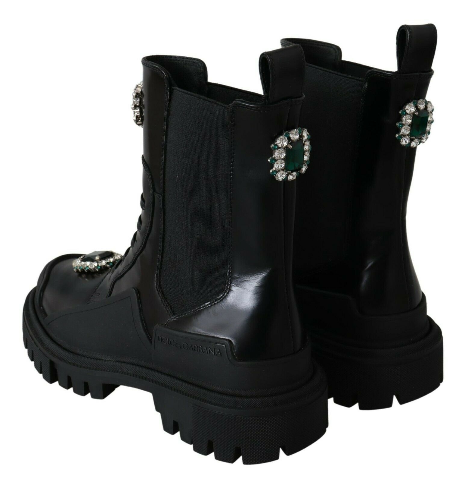 Black Leather Crystal Combat Boots - Image 7