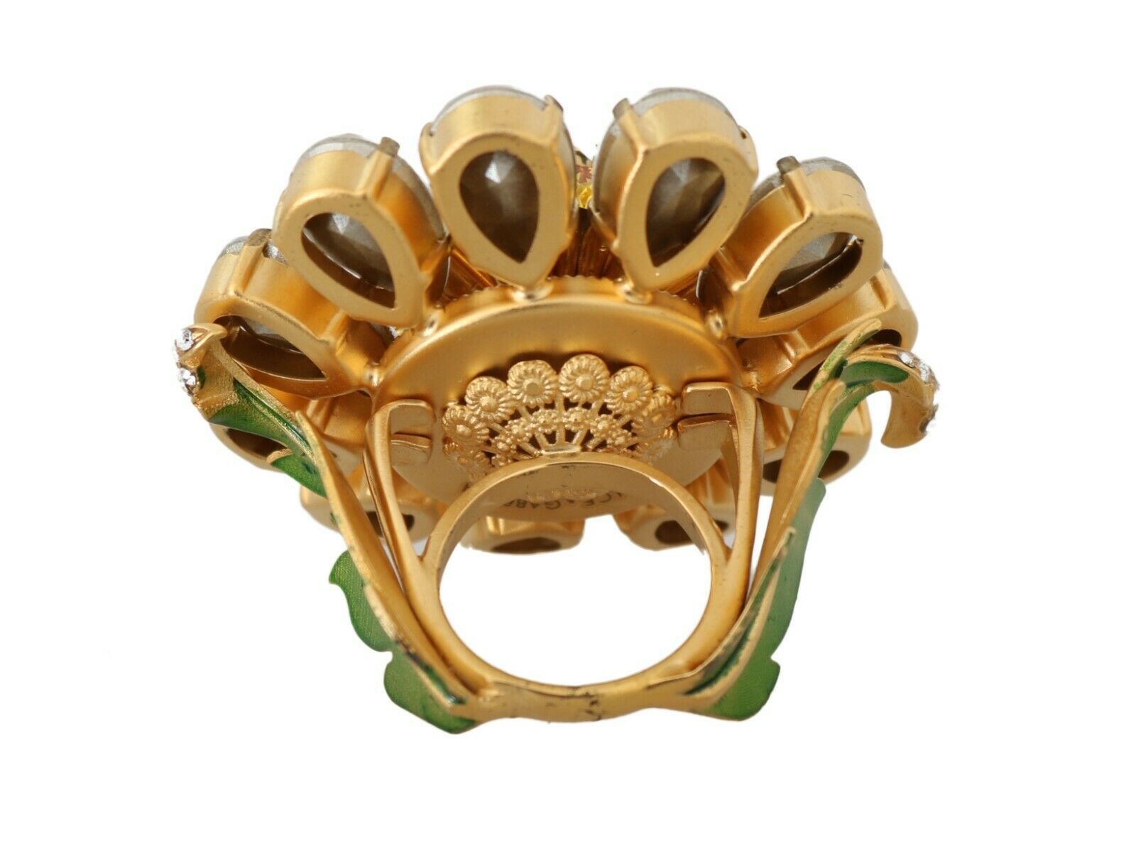 Gold Brass Yellow Crystal Flower Ring - Image 2