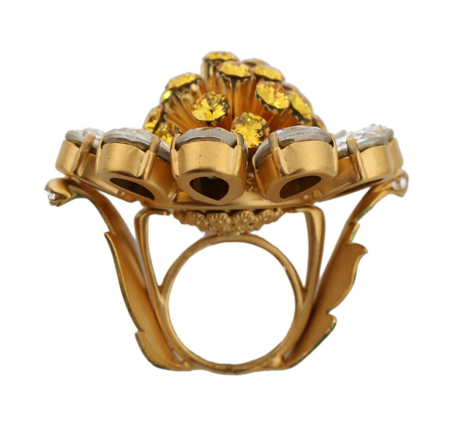 Gold Brass Yellow Crystal Flower Ring - Image 3