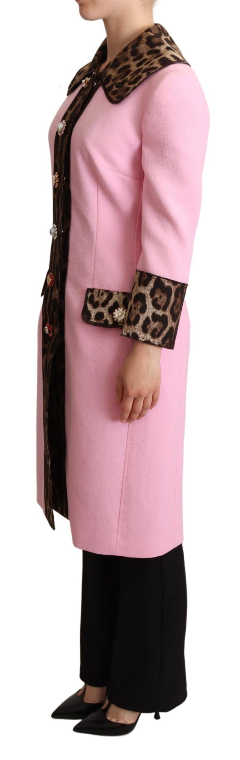 Pink Leopard Wool Trenchcoat Jacket - Image 2