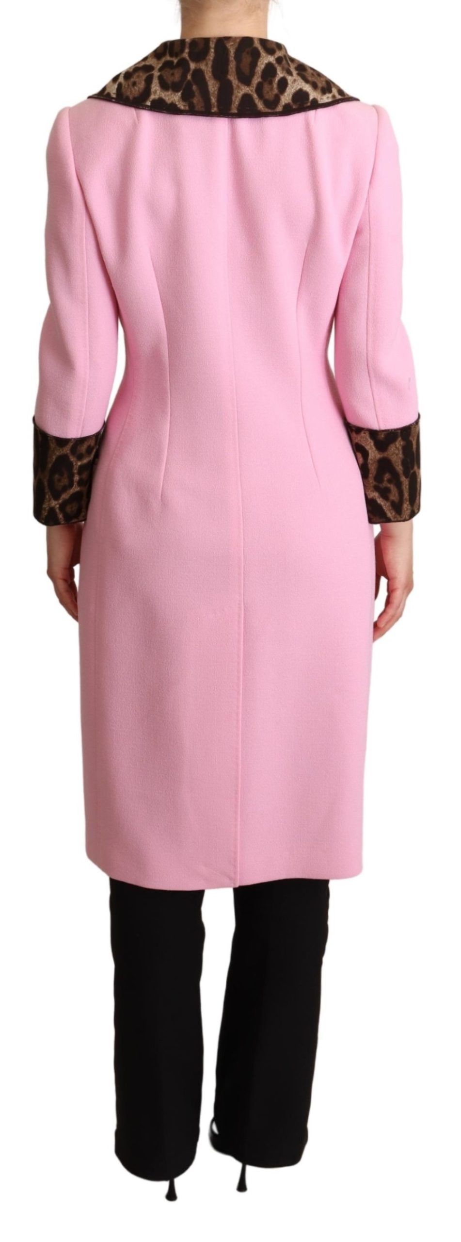 Pink Leopard Wool Trenchcoat Jacket - Image 3