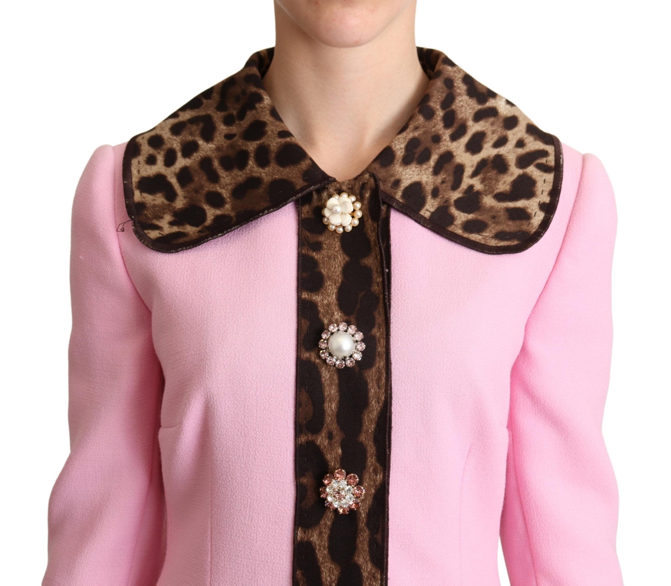 Pink Leopard Wool Trenchcoat Jacket - Image 4