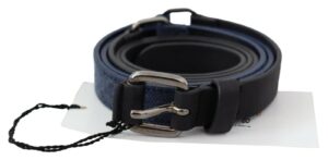 Black Blue Leather Silver Logo Belt