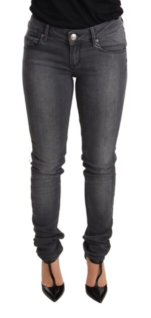 Gray Washed Cotton Slim Fit Low Waist Women Denim Trouser Jeans