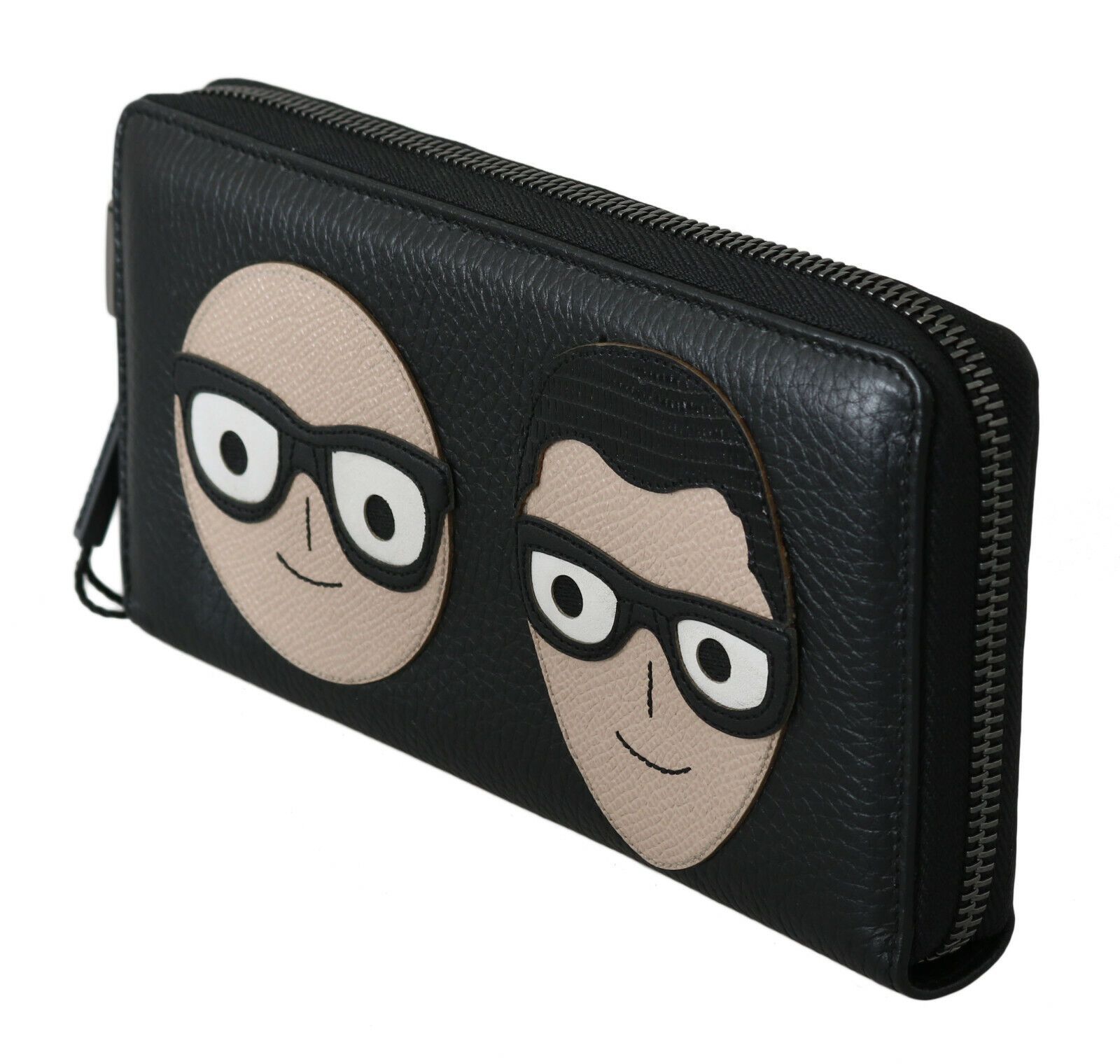 Black Leather #DGFAMILY Zipper Continental Mens Wallet - Image 2