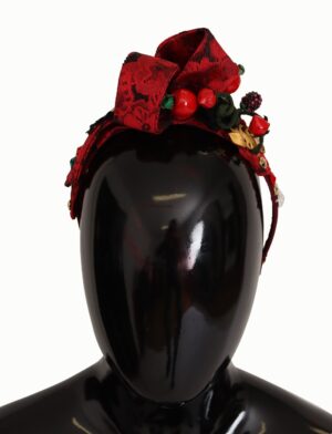 Cherry Silk Crystal Bow Logo Diadem Tiara Headband