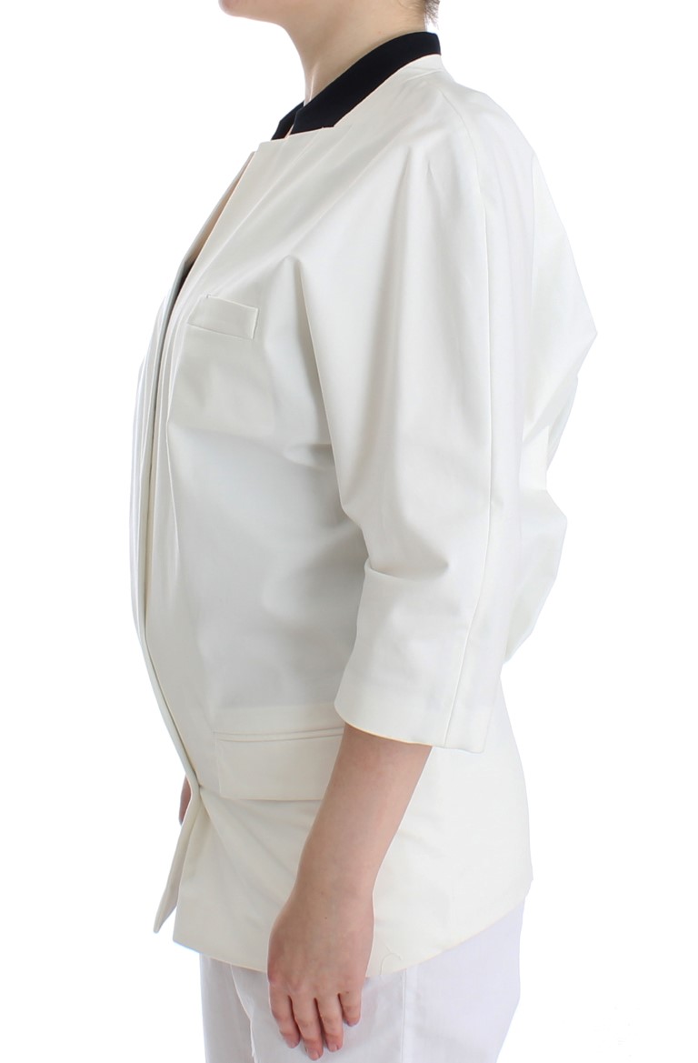 White Cotton Blend Oversized Blazer Jacket - Image 2