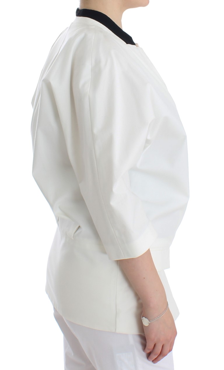 White Cotton Blend Oversized Blazer Jacket - Image 4