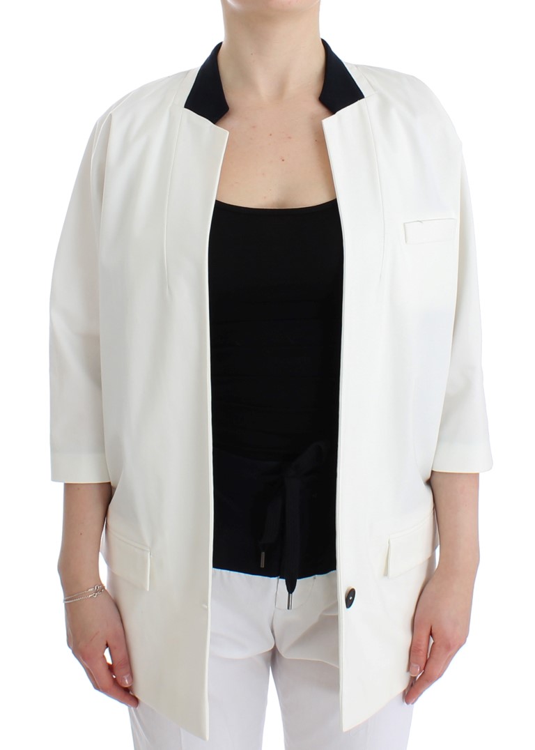 White Cotton Blend Oversized Blazer Jacket - Image 6
