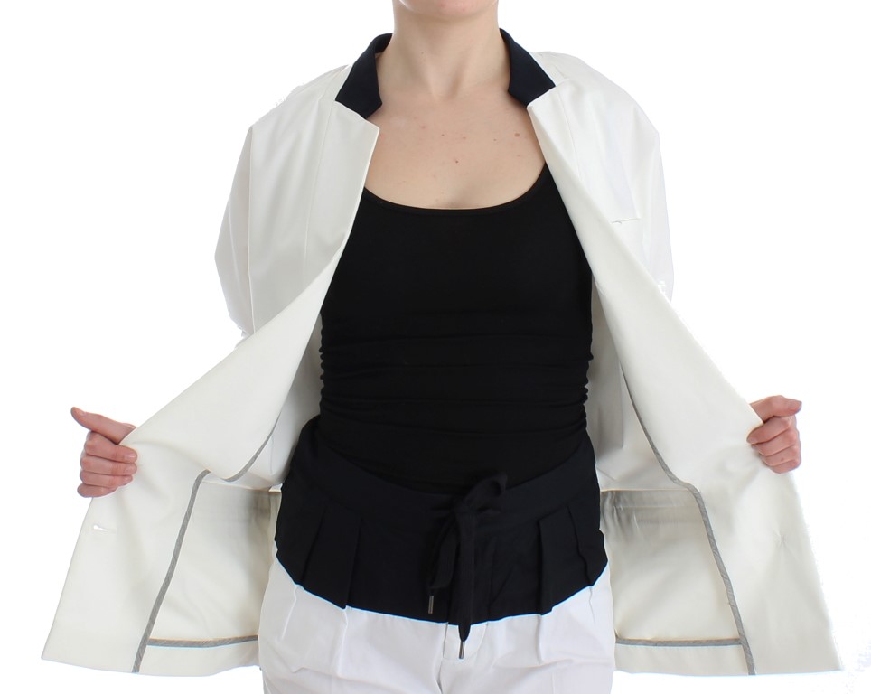 White Cotton Blend Oversized Blazer Jacket - Image 7