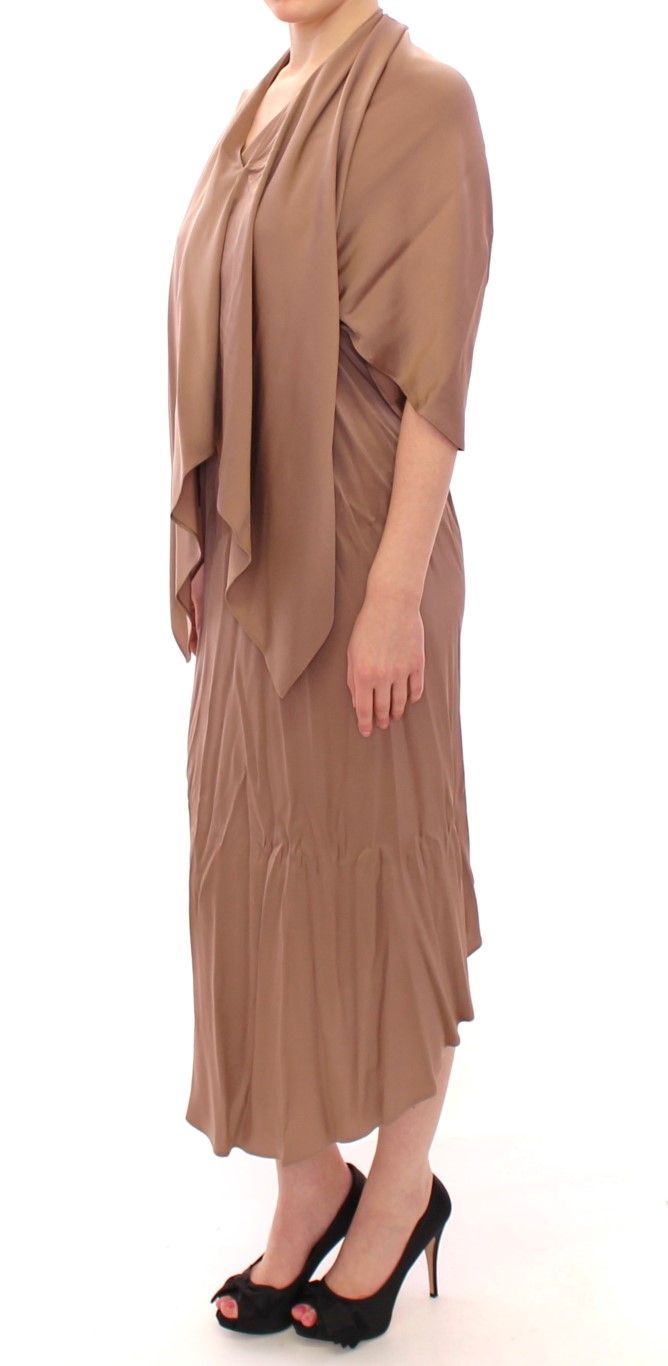 Brown Draped Silk Sheath Shift Coctail Dress - Image 2