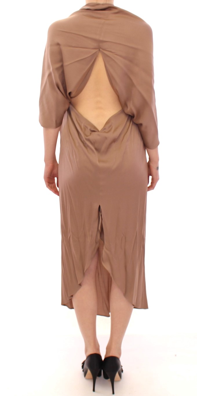 Brown Draped Silk Sheath Shift Coctail Dress - Image 3