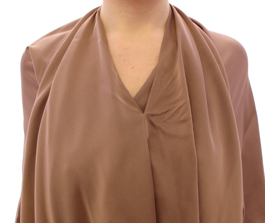 Brown Draped Silk Sheath Shift Coctail Dress - Image 4