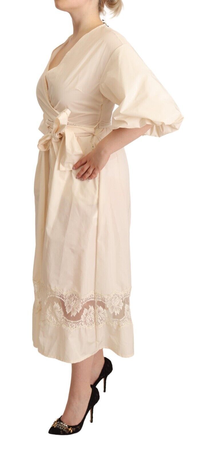 Off White Short Sleeves Maxi A-line Wrap Dress - Image 2